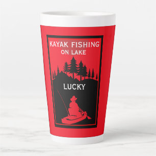 Taza De Café Latte Lago Kayak Y Pesca De Río