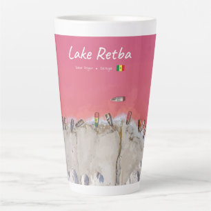 Taza De Café Latte Lago Retba, Senegal - Barcos grandes del lago rosa