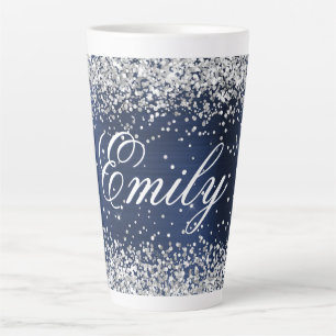Taza De Café Latte Lámina personalizada de color azul marino con bril