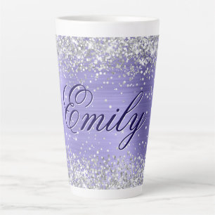 Taza De Café Latte Lámina personalizada de purpurina plateada pervinc