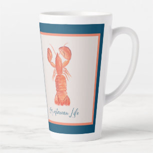Taza De Café Latte Langosta Cangrejo de río Crustáceo Acuarela