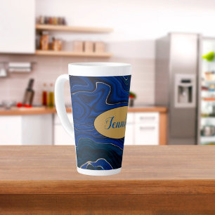 Taza De Café Latte Lapis Agata Azúl Remolinos Personalizado