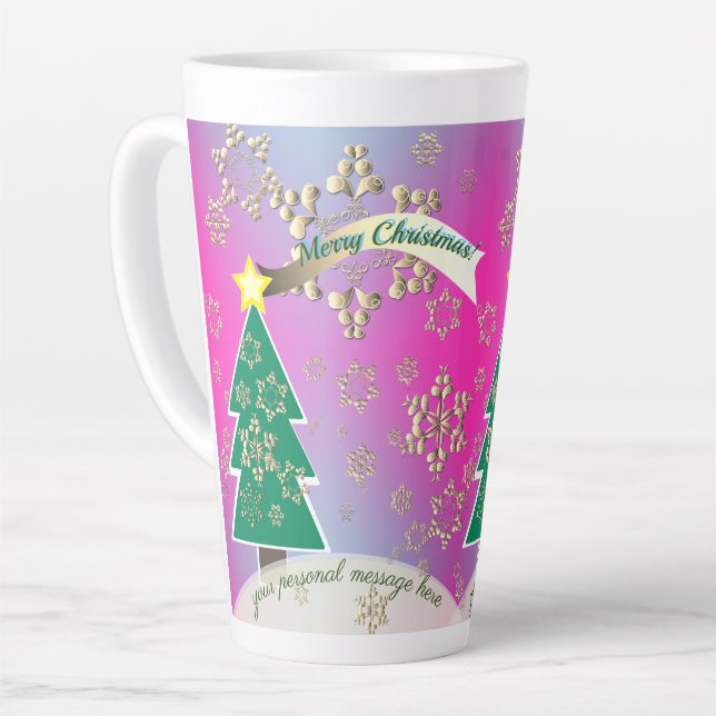 Taza De Café Latte Larga escena de árbol de Navidad púrpura y nevada  (Ángulo izquierdo)
