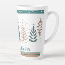 Large Latte Mug with Christmas Trees minimalist
