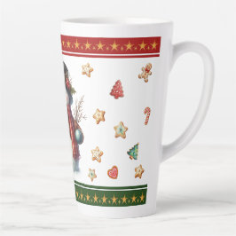 Taza De Café Latte Large Latte Mug with Snowman and Christmas Cookies