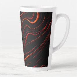 Taza De Café Latte Largos trazos rojos ondulados sobre fondo negro