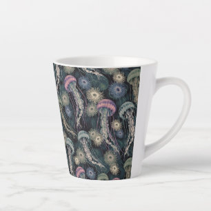 Taza De Café Latte Las medusas etéreas y las anémonas en Verde azulad
