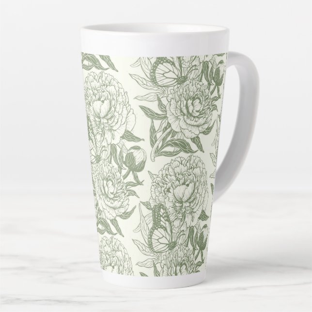 Taza De Café Latte Las peonias y las mariposas bloquean la impresión, (Ángulo derecho)