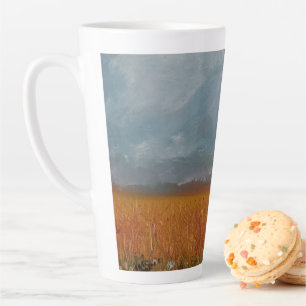 Taza De Café Latte Lateral horizontal del campo de trigo