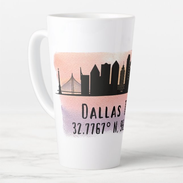 Taza De Café Latte Latitud y longitud del Skyline TX de Dallas (Ángulo izquierdo)
