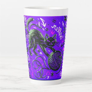 Taza De Café Latte Latte de Gato Negro Morado