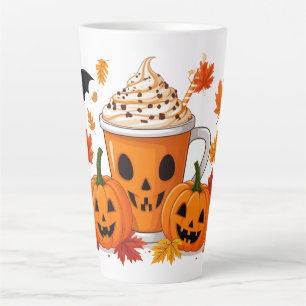 Taza De Café Latte Latte de Jack O Lantern rodeado de magia otoñal 🍂