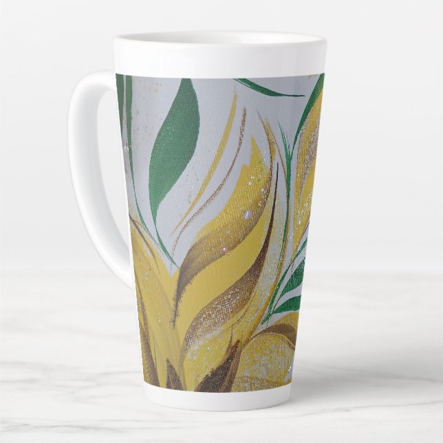 Taza De Café Latte Latte floral amarilla (Ángulo izquierdo)
