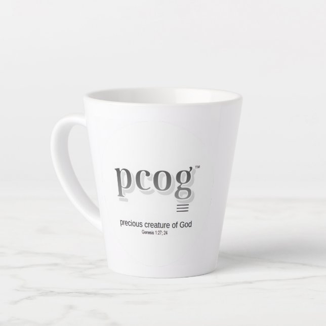Taza De Café Latte Latte Mug 12 oz flaired - "pcog" aconym and words (Ángulo izquierdo)