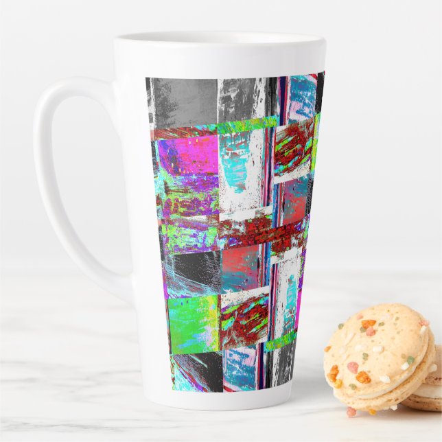 Taza De Café Latte Latte Mug – Abstract Grid (In situ)