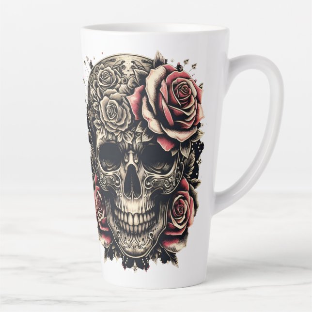 Taza De Café Latte Latte Mug - Calavera y Rosas (Derecha)