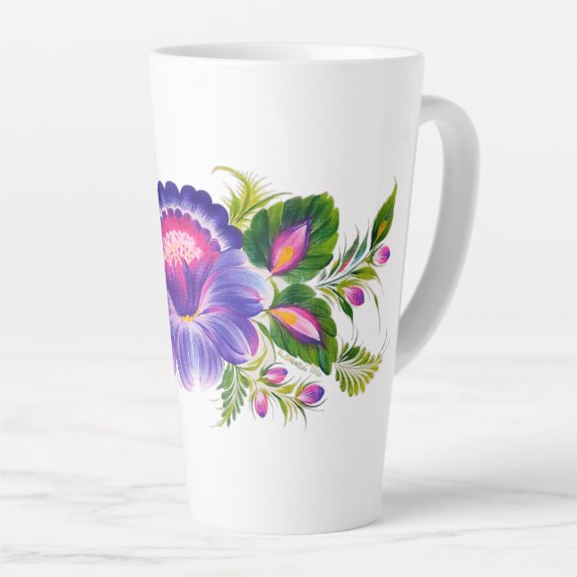 Taza De Café Latte Latte mug con diseño floral ucraniano (Ángulo derecho)