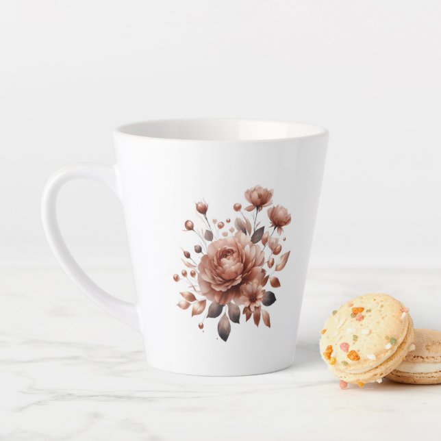 Taza De Café Latte Latte Mug con elegante Bouquet rosa (In situ)