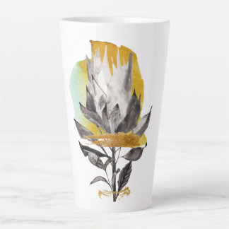 Taza De Café Latte Latte Mug con una flor de protea con oro