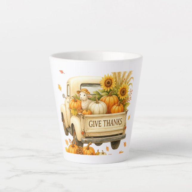 Taza De Café Latte Latte Mug - Dar las gracias a Fall Truck Mug (Anverso)
