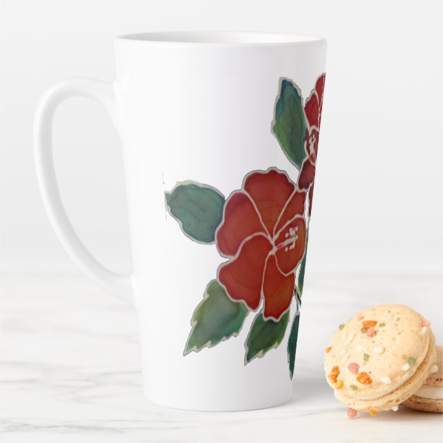 Taza De Café Latte Latte Mug - Flores rojas hibiscus (In situ)