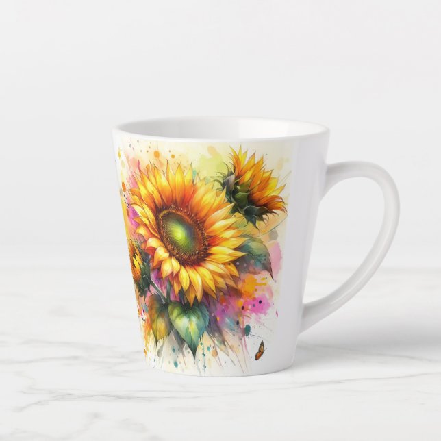 Taza De Café Latte Latte Mug - girasoles amarillos (Derecha)