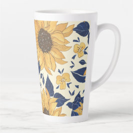 Taza De Café Latte Latte Mug: girasoles azules y amarillos de la mari