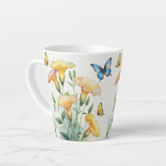 Taza De Café Latte Latte Mug - Gloria de la mañana amarilla y maripos