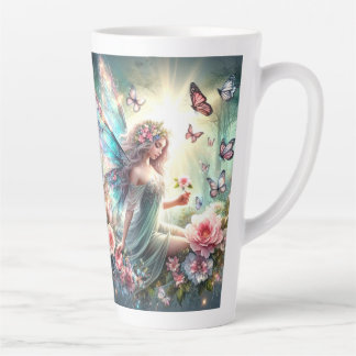 Taza De Café Latte Latte Mug - Hadas en el jardín de flores, mariposa
