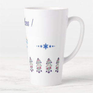 Taza De Café Latte Latte Mug Hanukkah tema con flores menorah