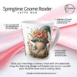 Taza De Café Latte Latte Mug, lector de gnome en primavera