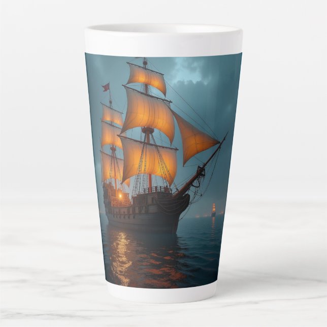 Taza De Café Latte Latte Mug (Majestic Ship at Sea) (Anverso)