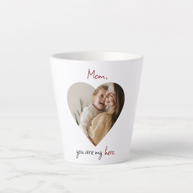 Taza De Café Latte Latte Mug, 'Mamá eres mi héroe' personalizado (Anverso)