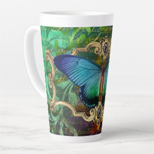 Taza De Café Latte Latte Mug, mariposa boscosa encantada