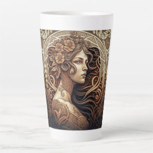 Taza De Café Latte Latte Mug, Mujer Art Nouveau