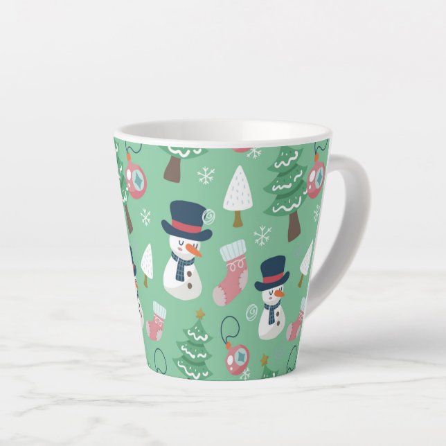 Taza De Café Latte Latte Mug, Navidad de Snowman (Ángulo derecho)