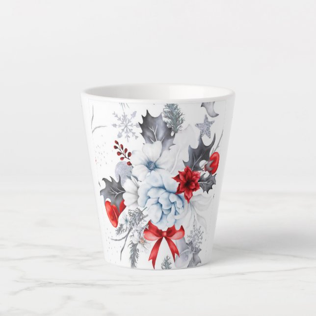 Taza De Café Latte Latte Mug, Navidades blancos (Anverso)