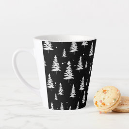 Taza De Café Latte Latte Mug, Navidades blancos y negros