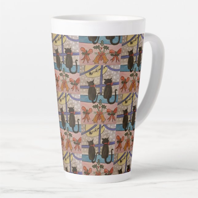 Taza De Café Latte Latte Mug, Navidades de gato negro (Ángulo derecho)