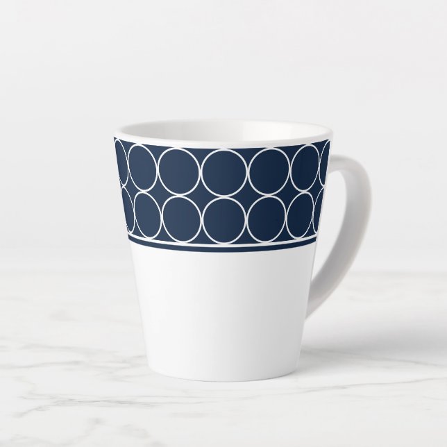 Taza De Café Latte Latte Mug-Navy y puntos blancos (Ángulo derecho)