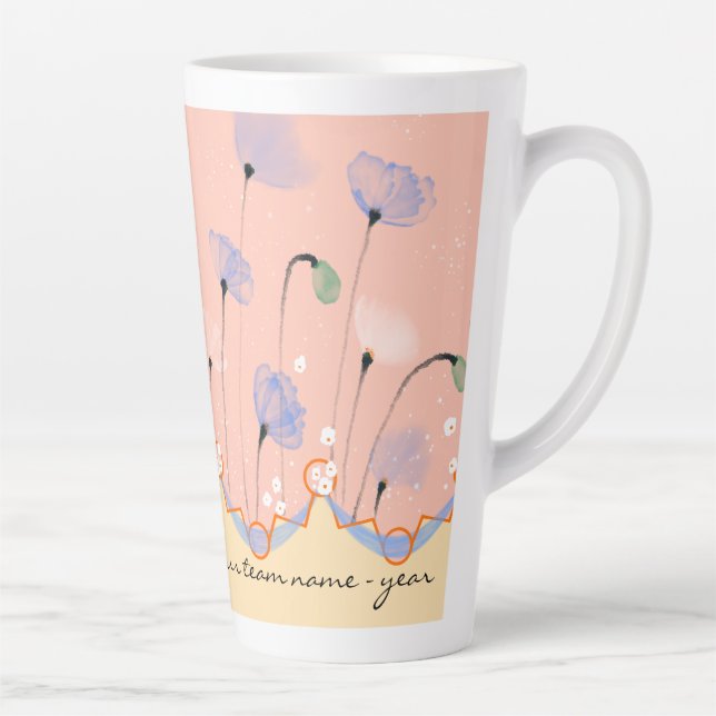 Taza De Café Latte Latte Mug - PEG tema con los amapolas, texto perso (Derecha)