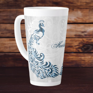 Taza De Café Latte Latte Mug Personalizada de pavo real azul