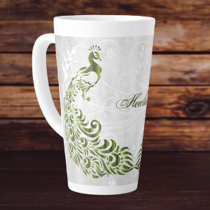 Taza De Café Latte Latte Mug Personalizada de Peacock Verde