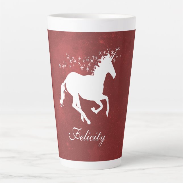 Taza De Café Latte Latte Mug Personalizada de Unicornio Rojo (Anverso)