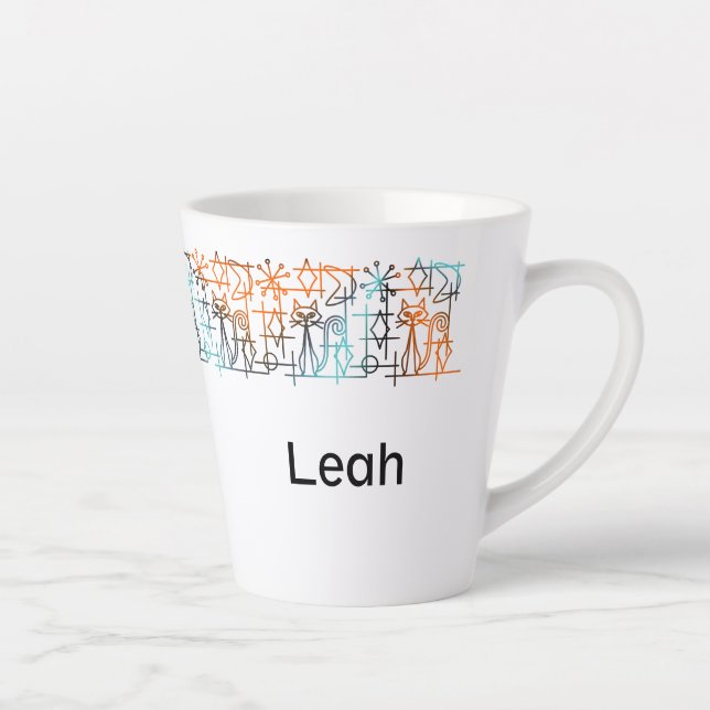 Taza De Café Latte Latte Mug Personalizado de Gatos Modernos De Media (Derecha)
