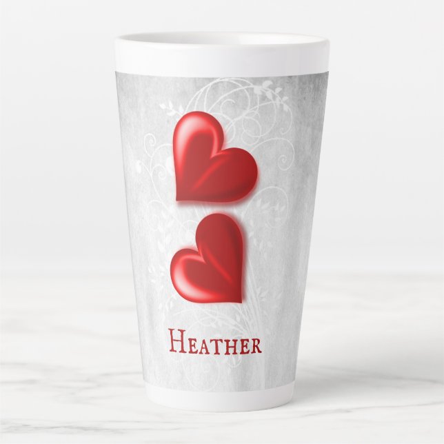 Taza De Café Latte Latte Mug personalizado de los corazones rojos (Anverso)