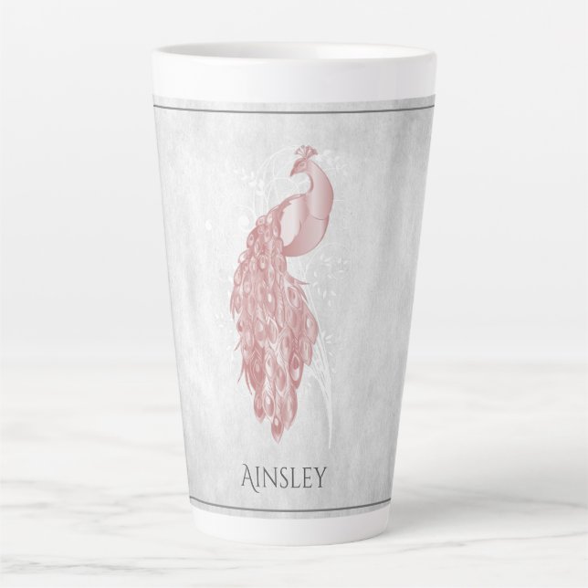 Taza De Café Latte Latte Mug personalizado de pavo real elegante rosa (Anverso)