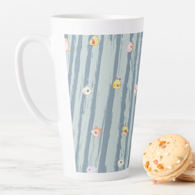 Taza De Café Latte Latte Mug – Whimsy Faces (In situ)