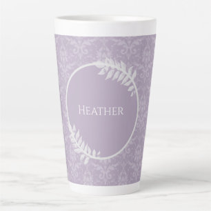 Taza De Café Latte Lavender elegante Damask personalizado latte Mug