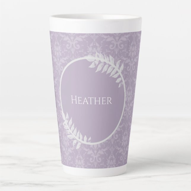 Taza De Café Latte Lavender elegante Damask personalizado latte Mug (Anverso)